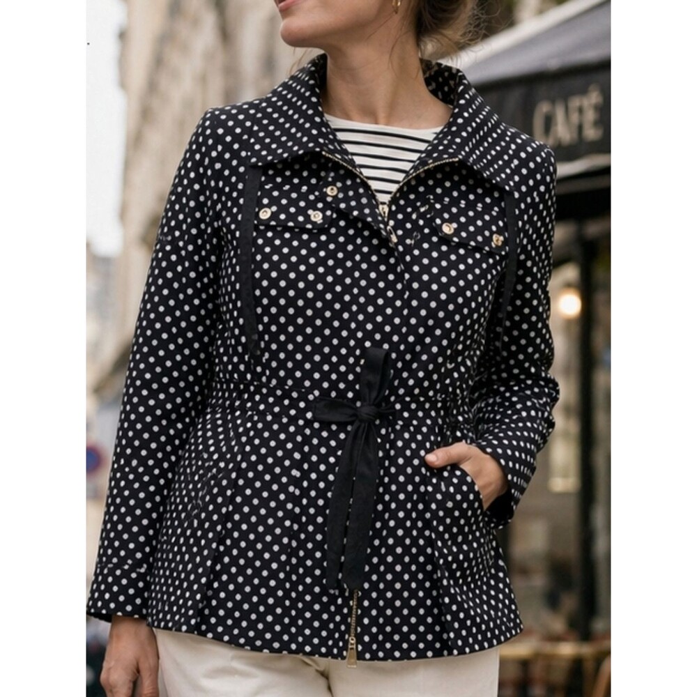 Laura Ashley Polka Dot Jacket Womens L Cinched Waist Raincoat Style